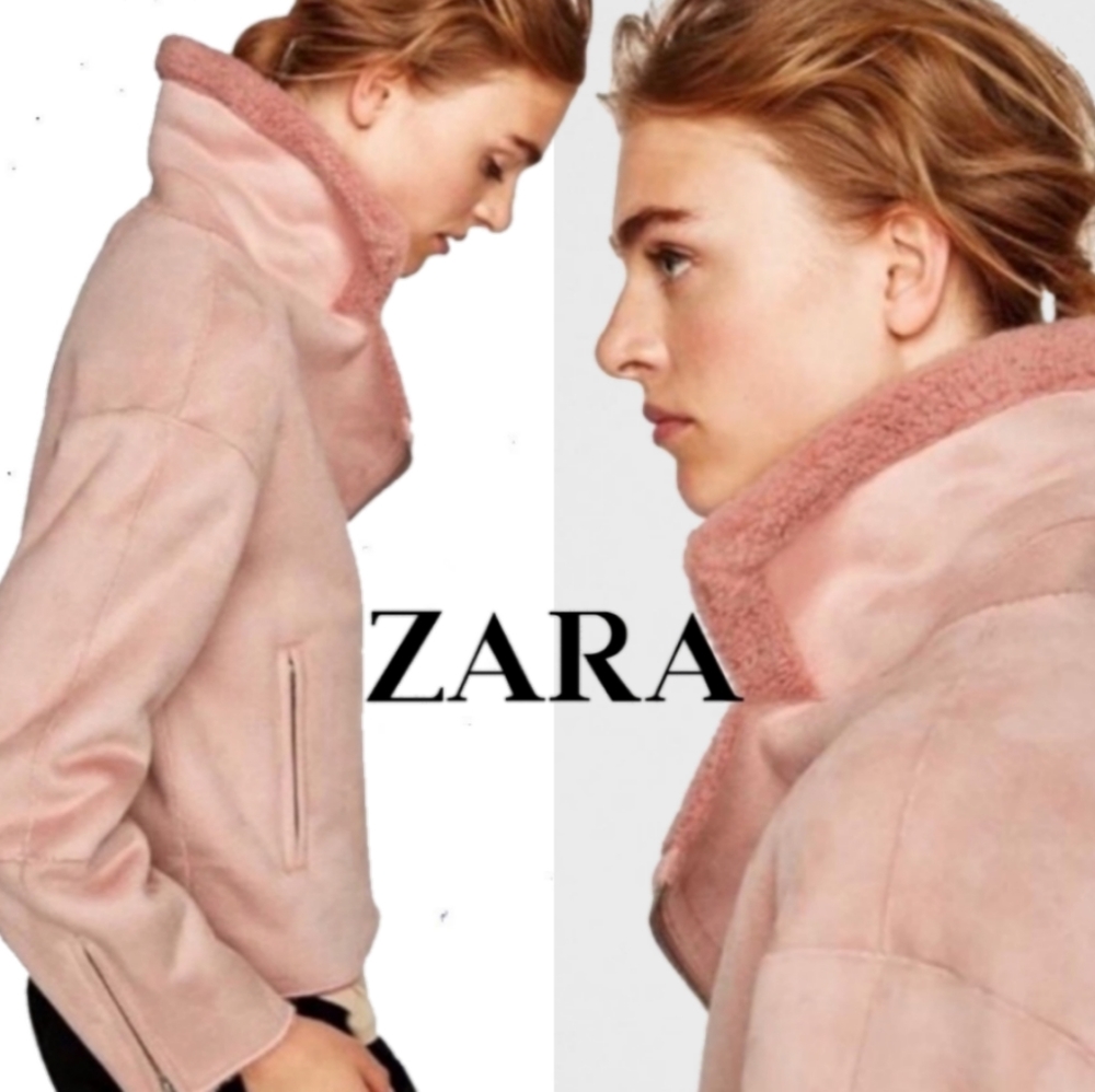 🌸 Zara 🌸 dirty rose faux suede moto jacket